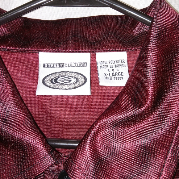 Vintage Mens Club Rave Shirt Street Culture Button Up Shiny Red Wave Size XL - Picture 5 of 15